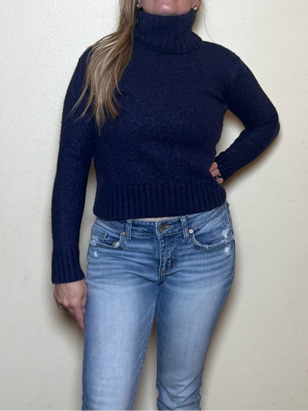 Polo Ralph Lauren Navy Turtleneck Sweater | Cropped Fit | XS